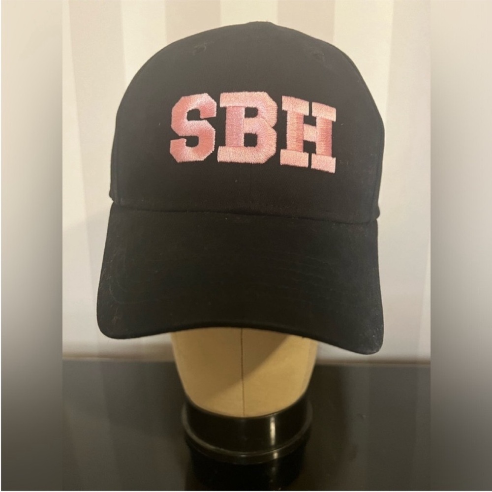 Embroidered Logo Black Baseball Cap with Pink Letters